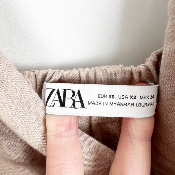 Zara Linen Wide Straight Leg Long Jumpsuit Overalls High Rise Waisted V-Neck XS - Picture 7 of 10